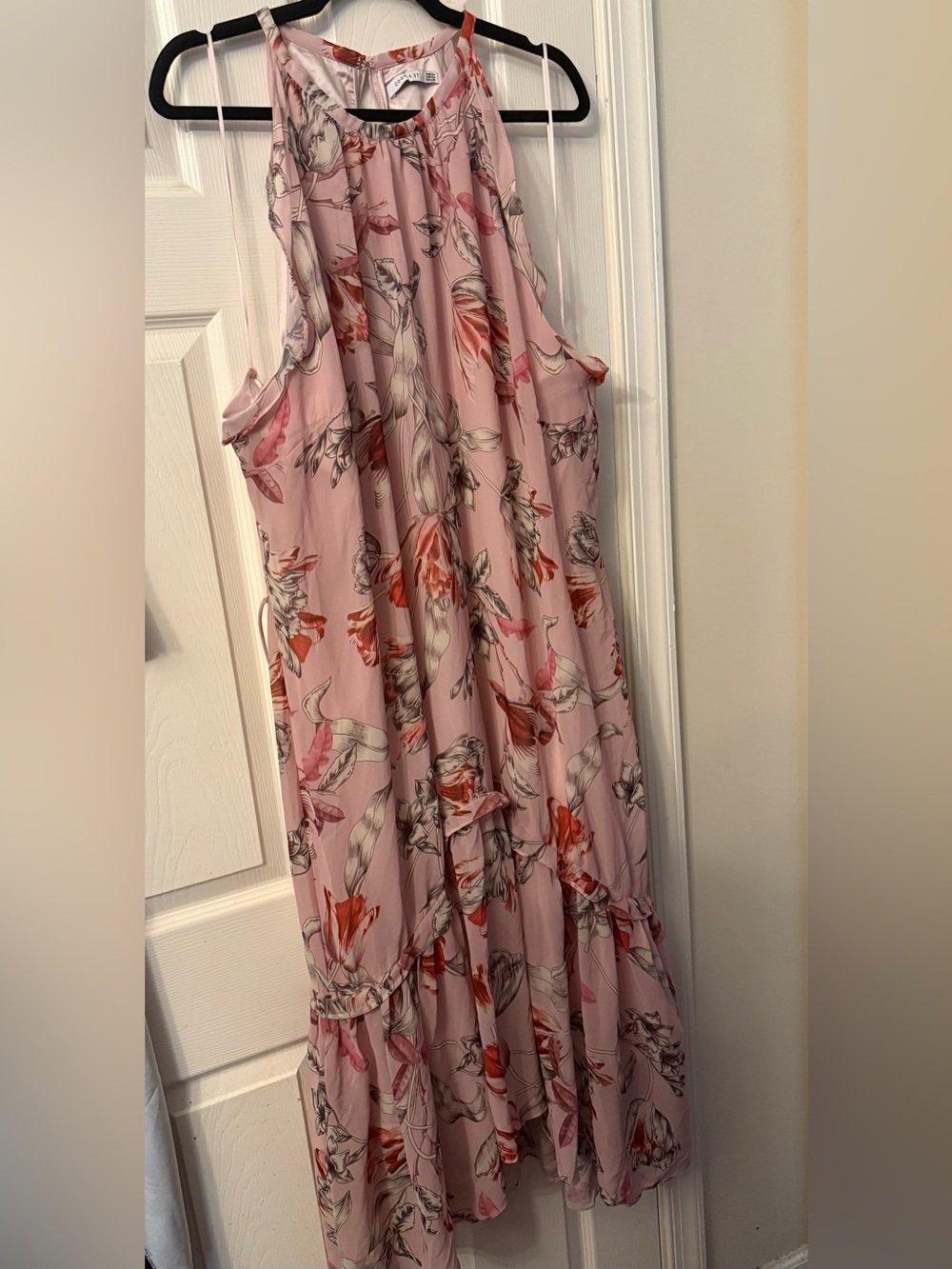 Halter Neck Pink Floral Maxi Dress